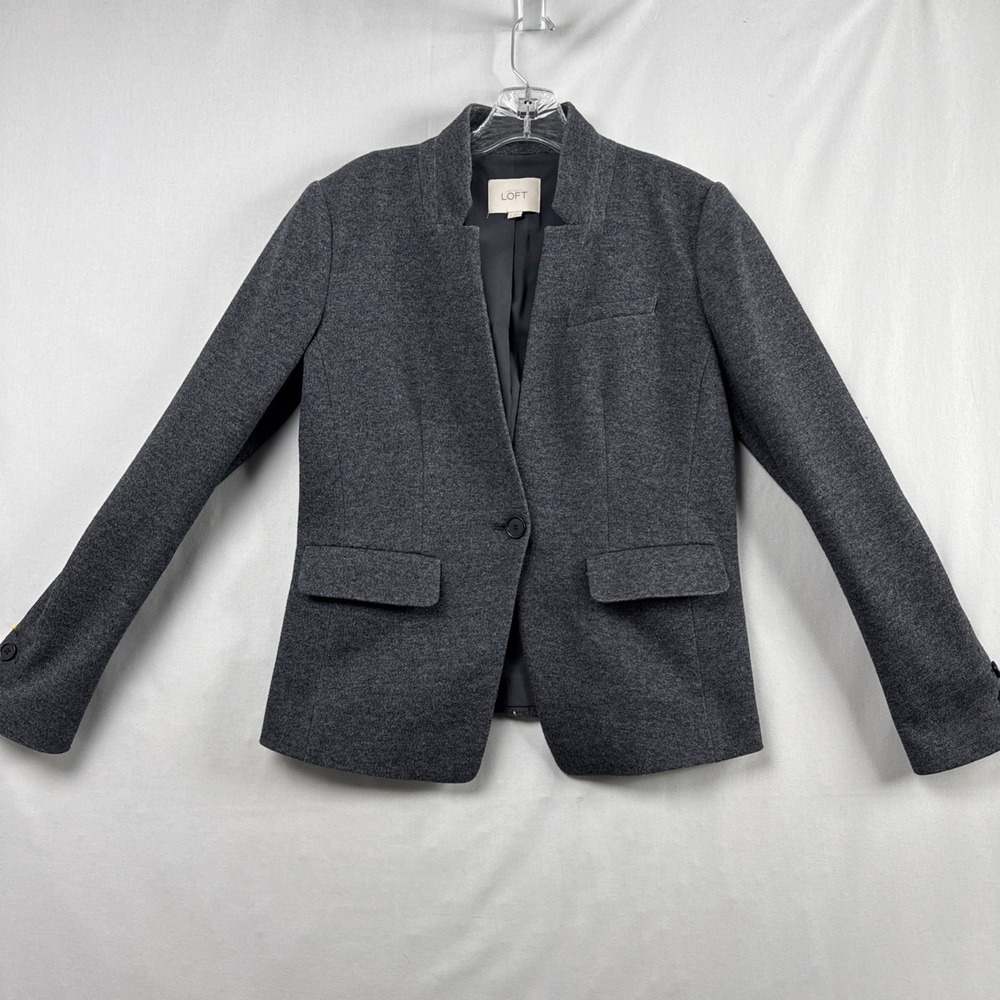 Loft Blazer Womens size 2 Knit Stretch Business Casual Gray Lined Career